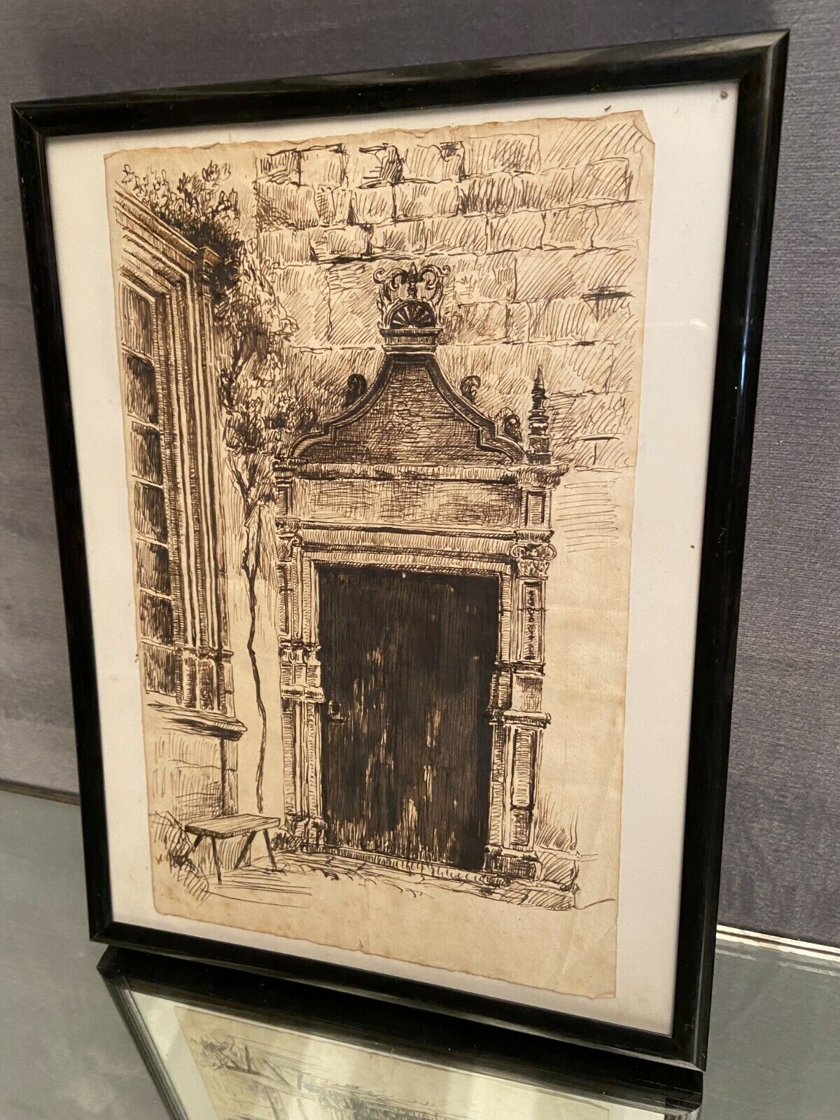 Ink drawing early twentieth century representing a Renaissance style entrance to a residence