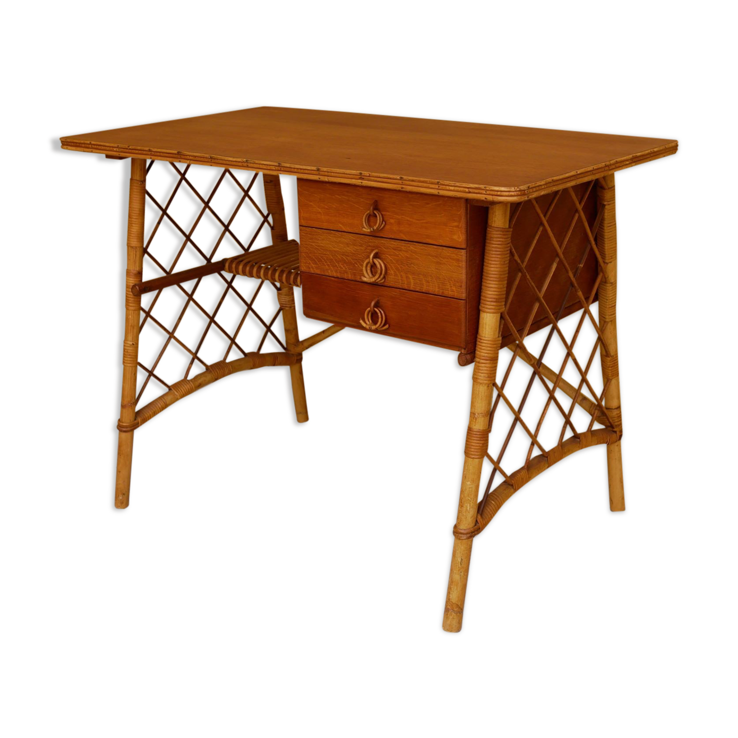 Rattan desk by Louis Sognot, 1950
