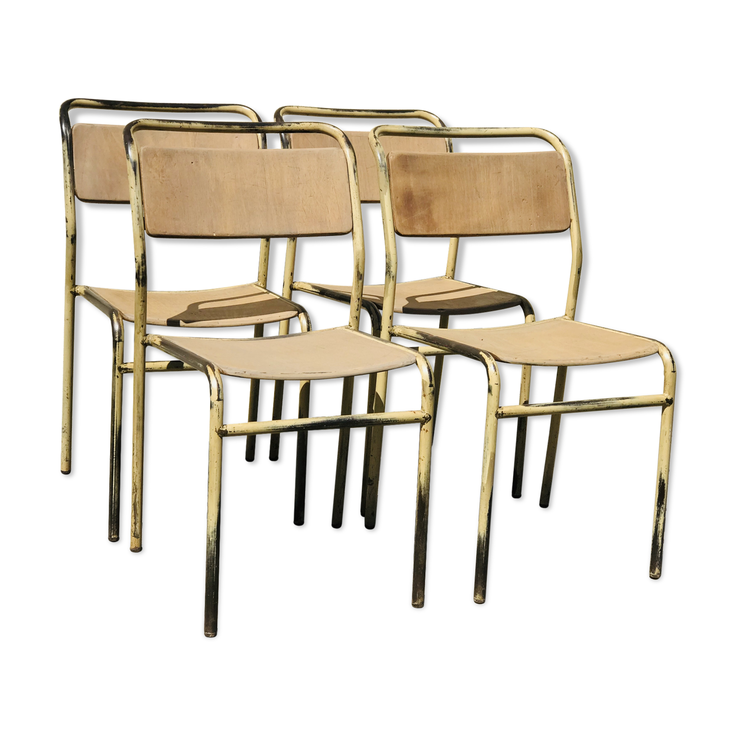 Series of 4 vintage school chairs