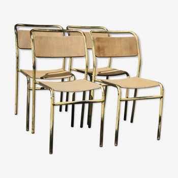 Série de 4 chaises d'école vintage