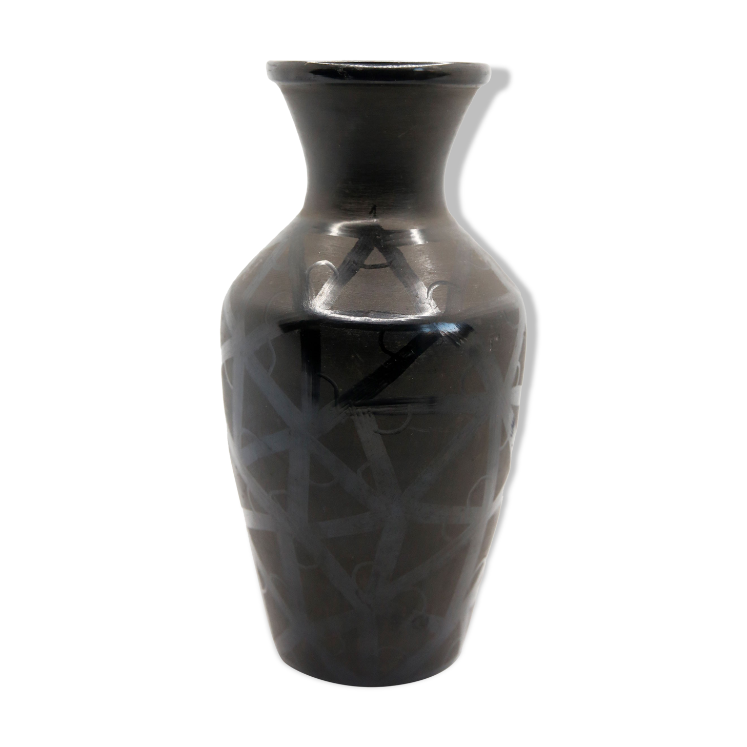 Vintage handmade vase from Romania in black ceramic