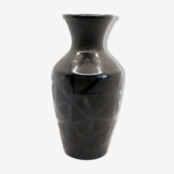 Vintage handmade vase from Romania in black ceramic