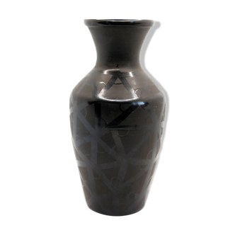 Vintage handmade vase from Romania in black ceramic