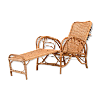 Chaise longue danoise en bambou des années 1960