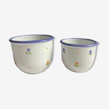 Two pot covers in flowery earthenware 80s