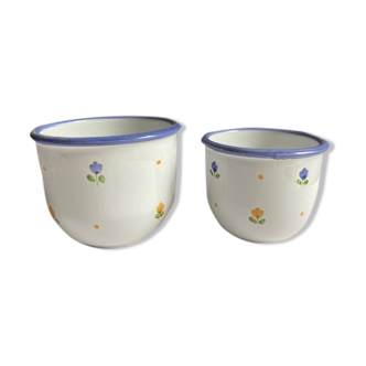 Two pot covers in flowery earthenware 80s