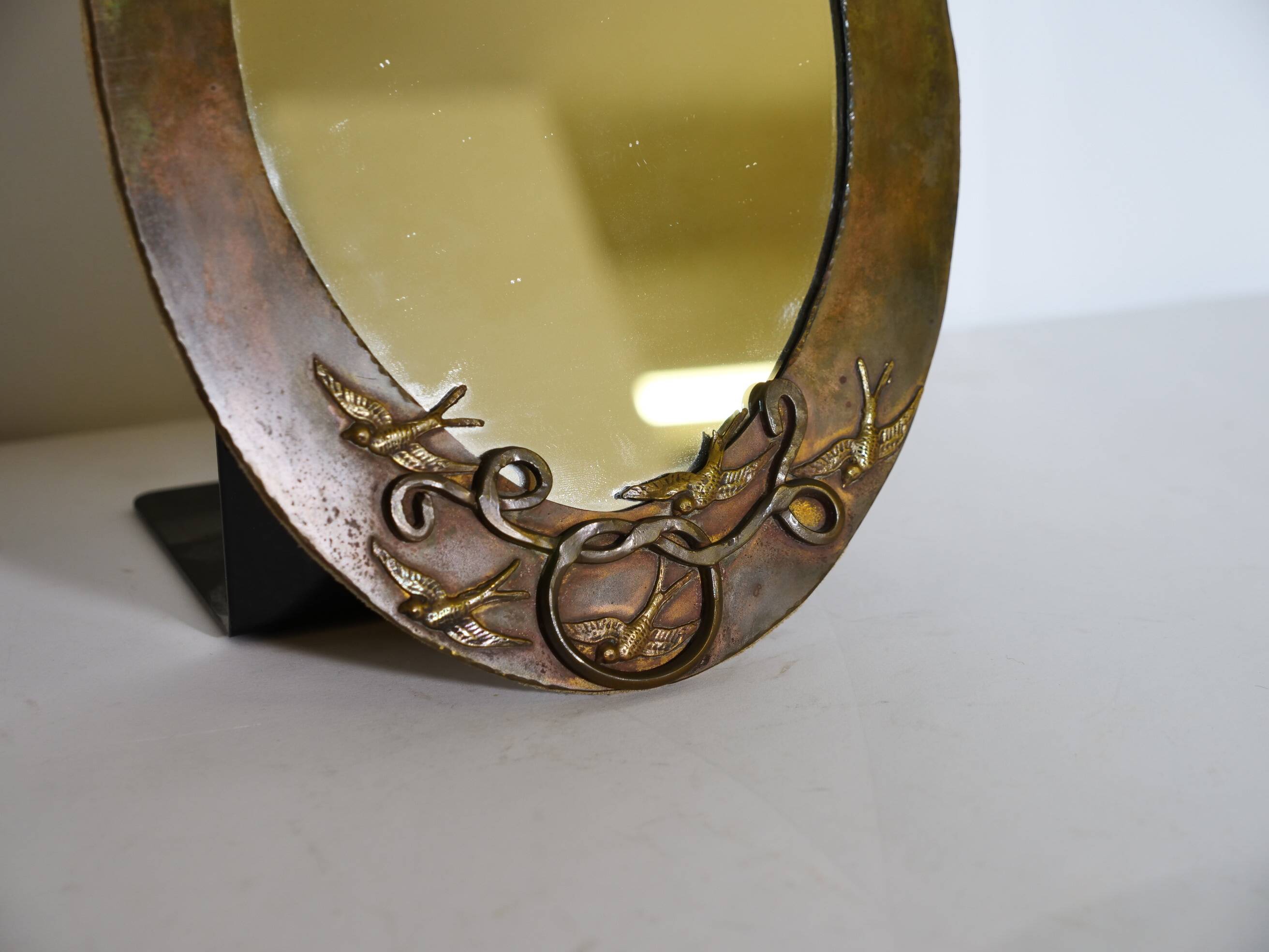 French Art Nouveau Vanity Mirror in Metal, circa 1900