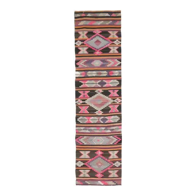 Vintage Turkish Oushak Handmade Wool Cotton Pink Kilim Runner  81x327
