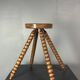 Midcentury bobbin wood turned farm house stool, France ca 1960s