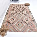 5x9 Red & Brown Tribal Kilim Rug 157x279Cm