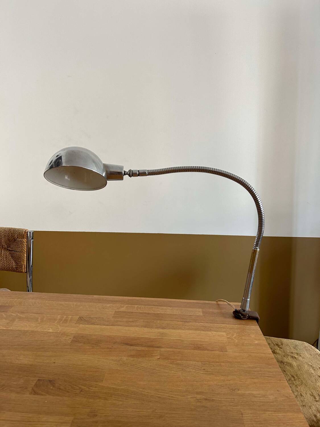 Adjustable desk lamp, chromed metal, France 1940