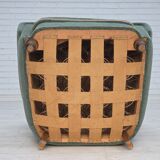 1960s, Danish armchair, light green furniture wool, oak wood legs.