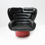 Vintage Elda chair in black leather & red shell by Joe Colombo for Comfort Italy