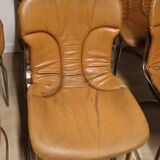 Series of 6 vintage Cidue Italy chairs in leather and metal, 1970s