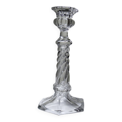 Bougeoir ancien torsadé en verre moulé, circa 1930-1950
