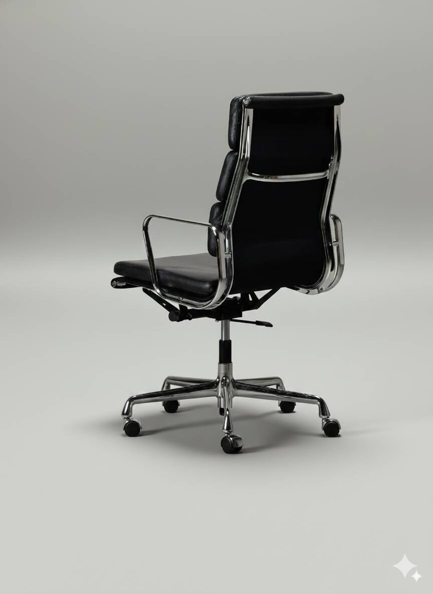 Chaise de bureau Charles & Ray Eames EA219 en chrome et cuir noir, Vitra