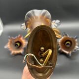 Set of 3 Glass Paste and Brass Wall Lights Signed Vianne Art Nouveau