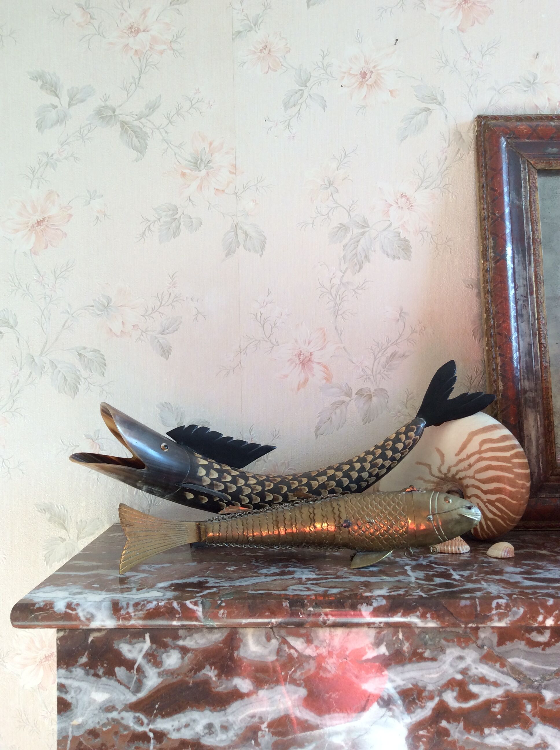 Old articulated brass fish box