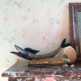Old articulated brass fish box