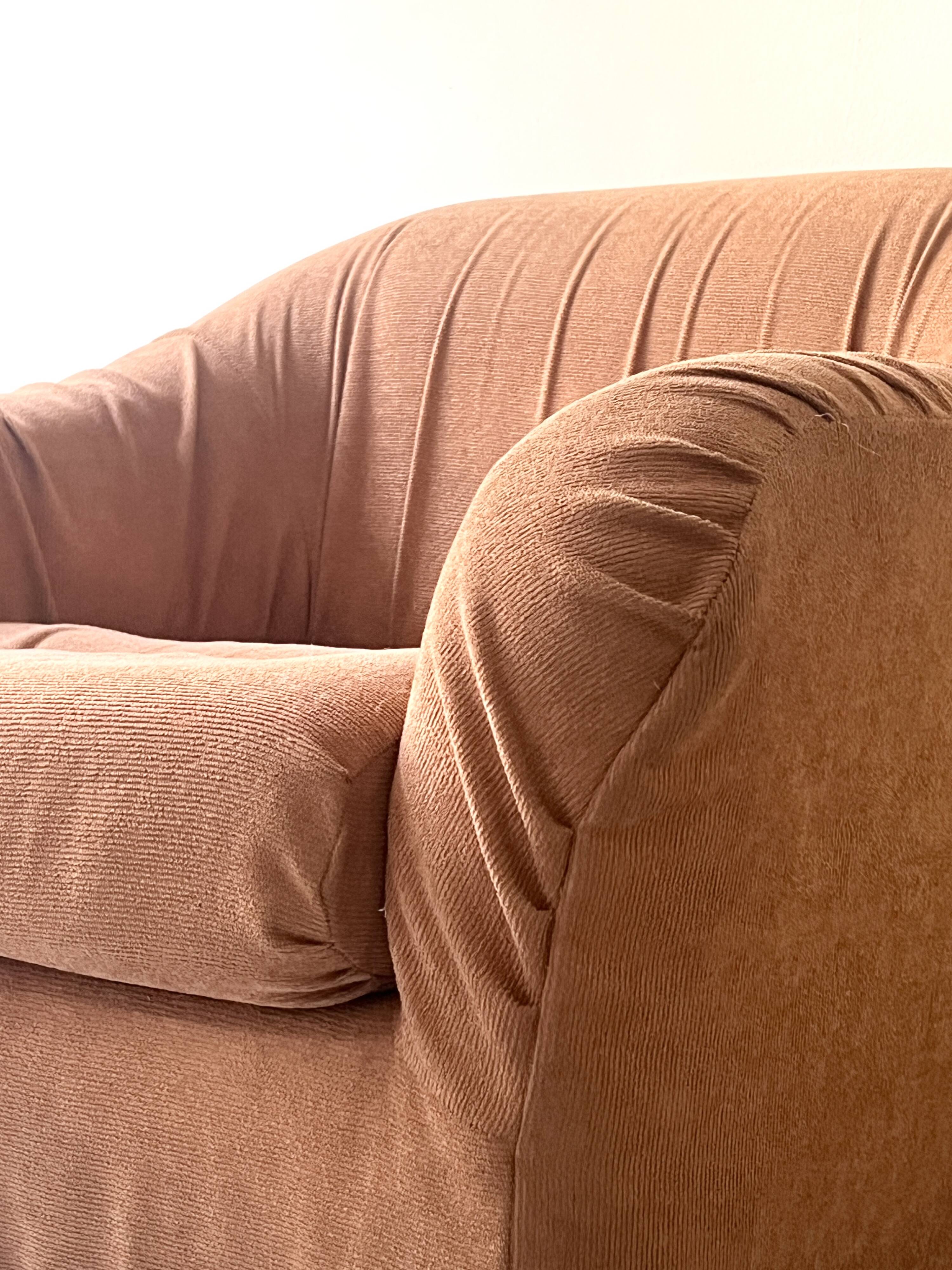 Velvet armchair in peach-orange, Steiner Paris France 1970