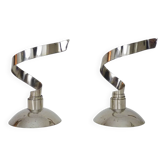 Pair of chrome metal spiral candlesticks, modernist style from the 80s
