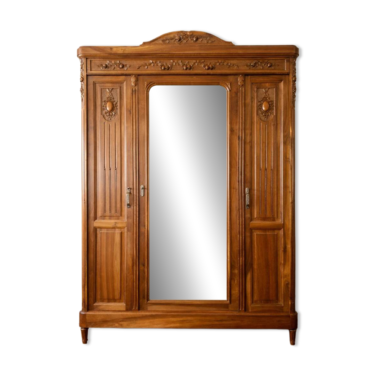 Louis XVI style wardrobe in solid walnut wood.