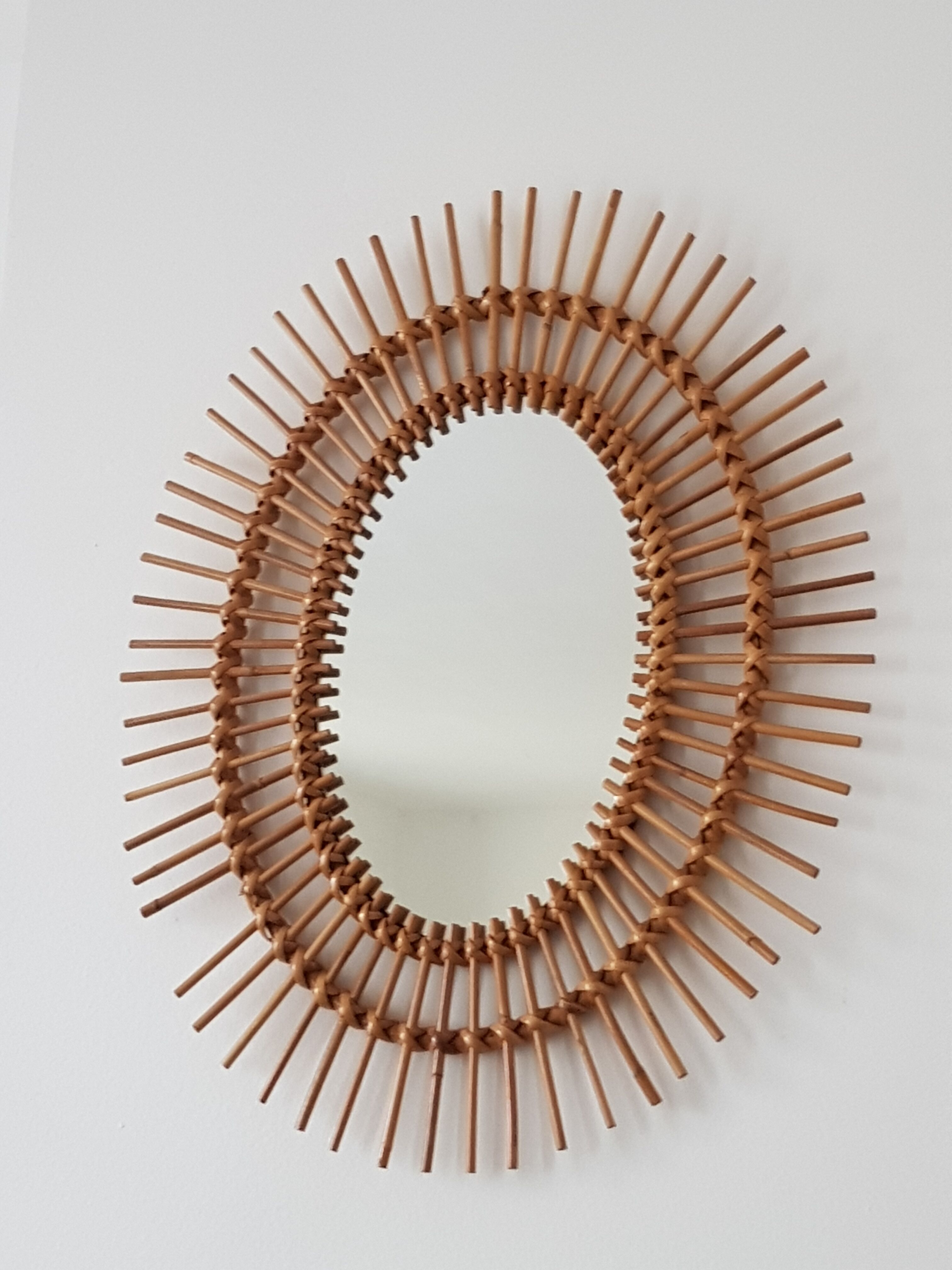 Oval rattan sun mirror 1960 50x63cm