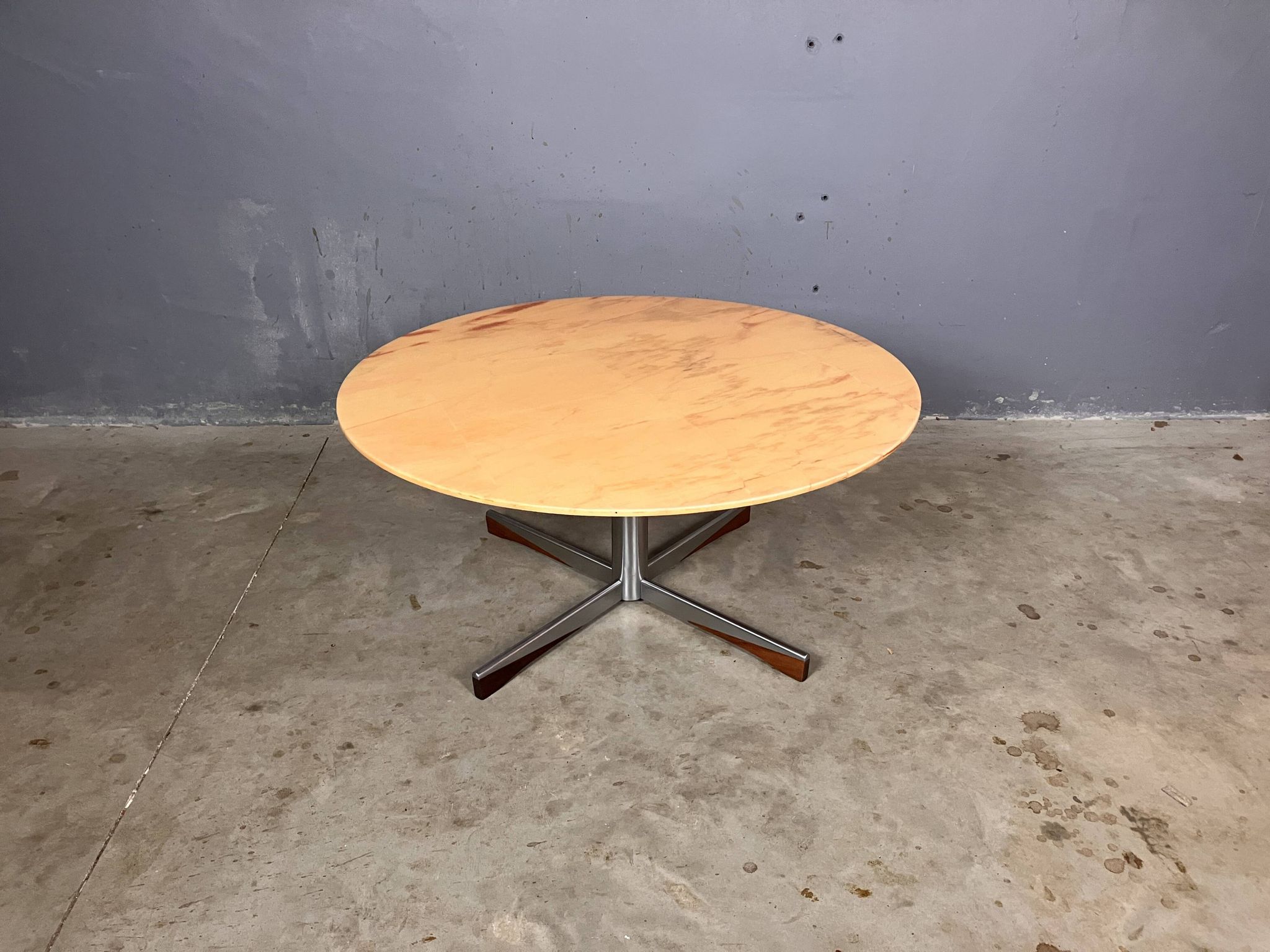 Mid Century coffee table in chrome, marble, and rosewood.