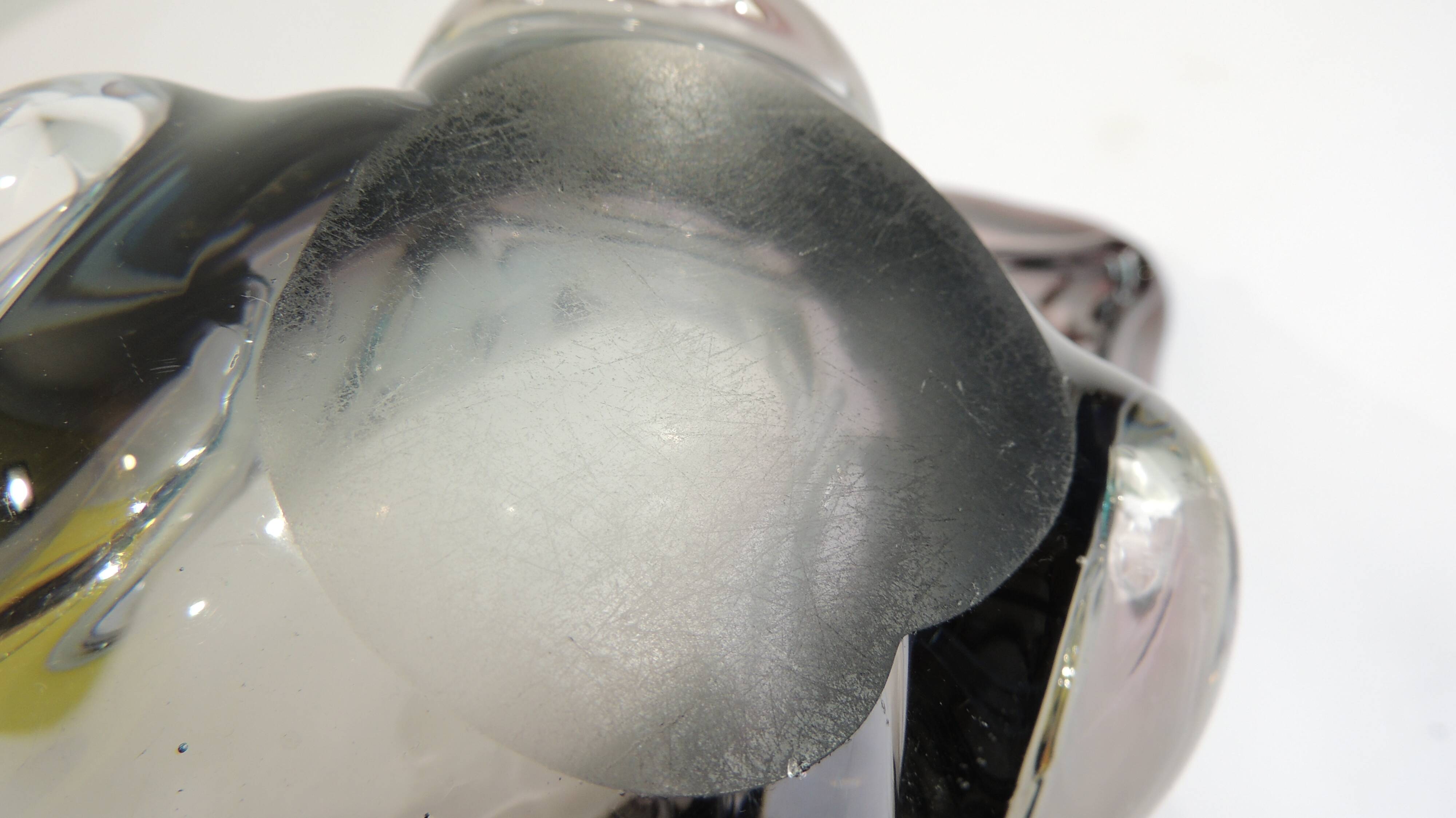 Murano style blown glass fruit bowl in purple with blue highlights - this