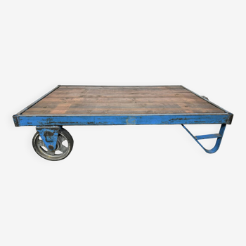 Grand chariot table basse industrielle bleue, 1960