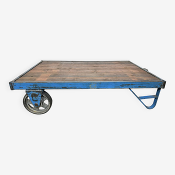Large blue industrial coffee table cart, 1960s