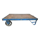 Grand chariot table basse industrielle bleue, 1960