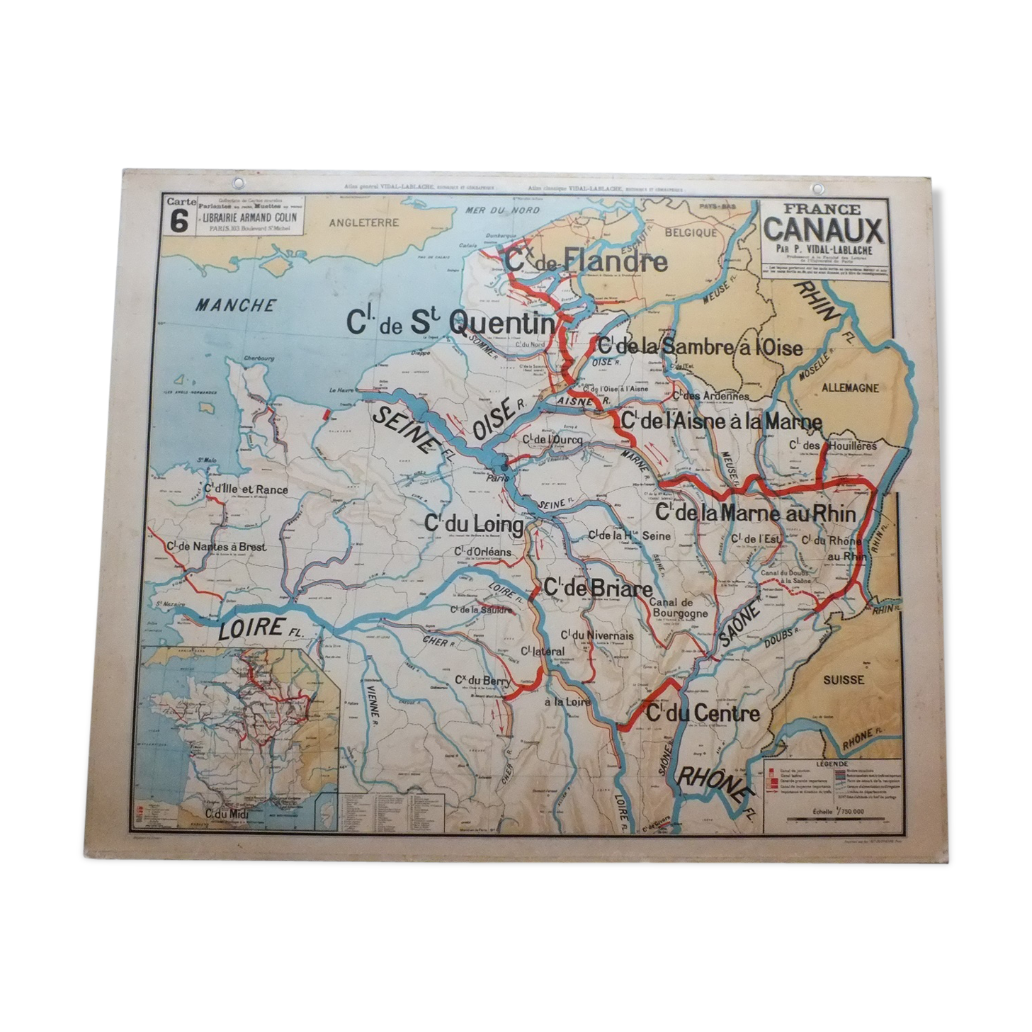 Vidal-Lablache n ° 6 the channels of France school map