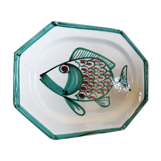 Vallauris vintage céramique faïence 1950 Robert Picault grand plat décor poisson