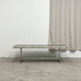 Vintage coffee table in chromed metal and ceramic