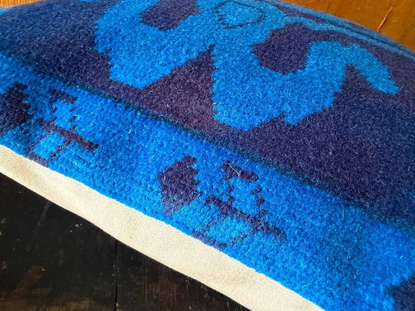 Vessel Motif Rug Cushion, Cobalt Navy Wool, Tribal Kilim Decor 20x20