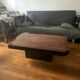 Coffee table in wood burl in the style of Willy Rizzo, 1970s.