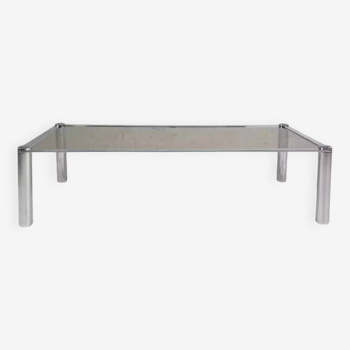 Rectangular coffee table from the 70s in chrome steel and smoked glass top