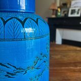 Large blue ceramic vase with Chinese motifs