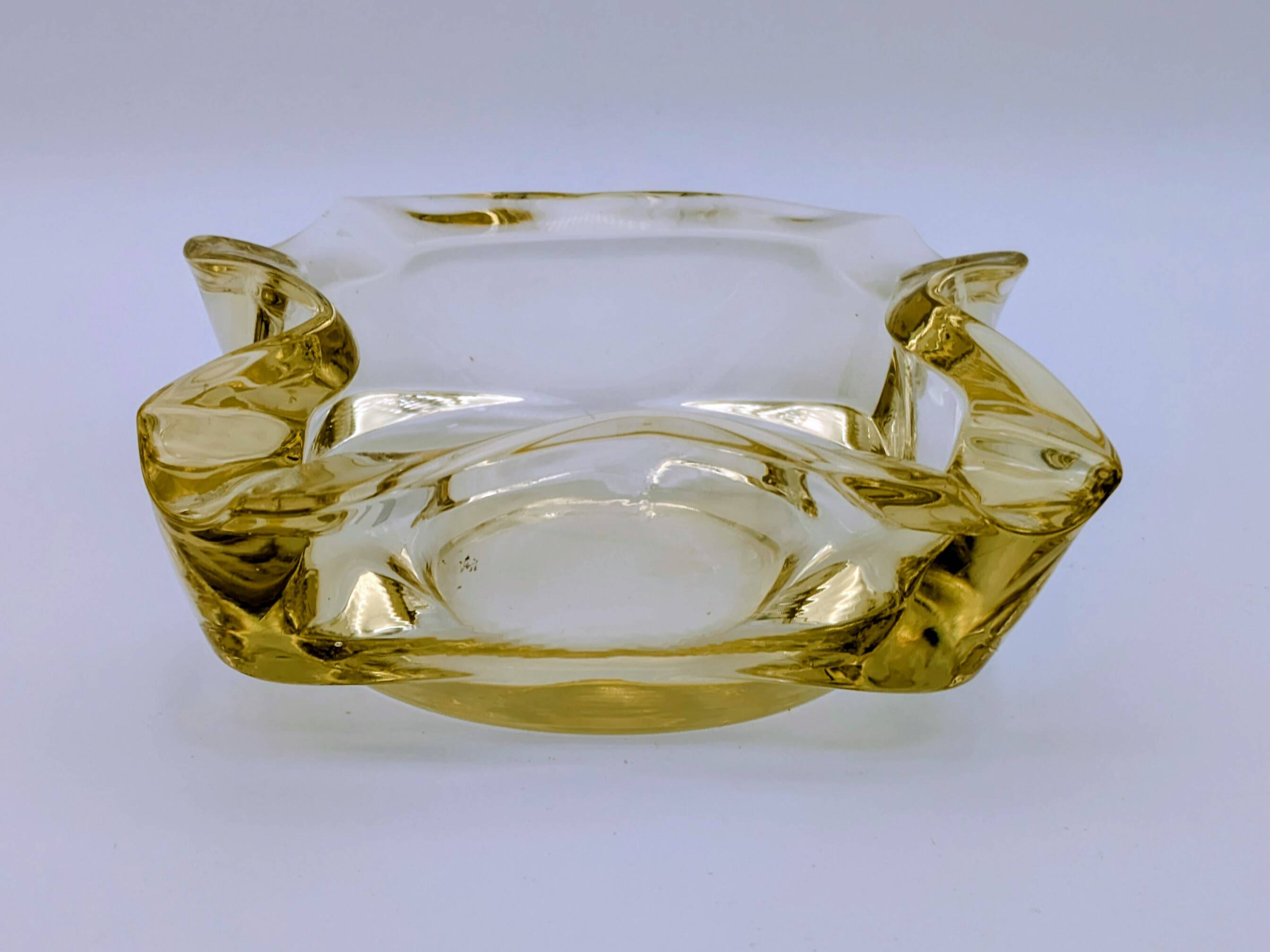 Ashtray / Catch-all Mid-Century Solid Glass Murano Style & Leather 1960