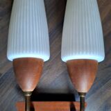 Vintage wall light, antique glass and wood lighting fixture