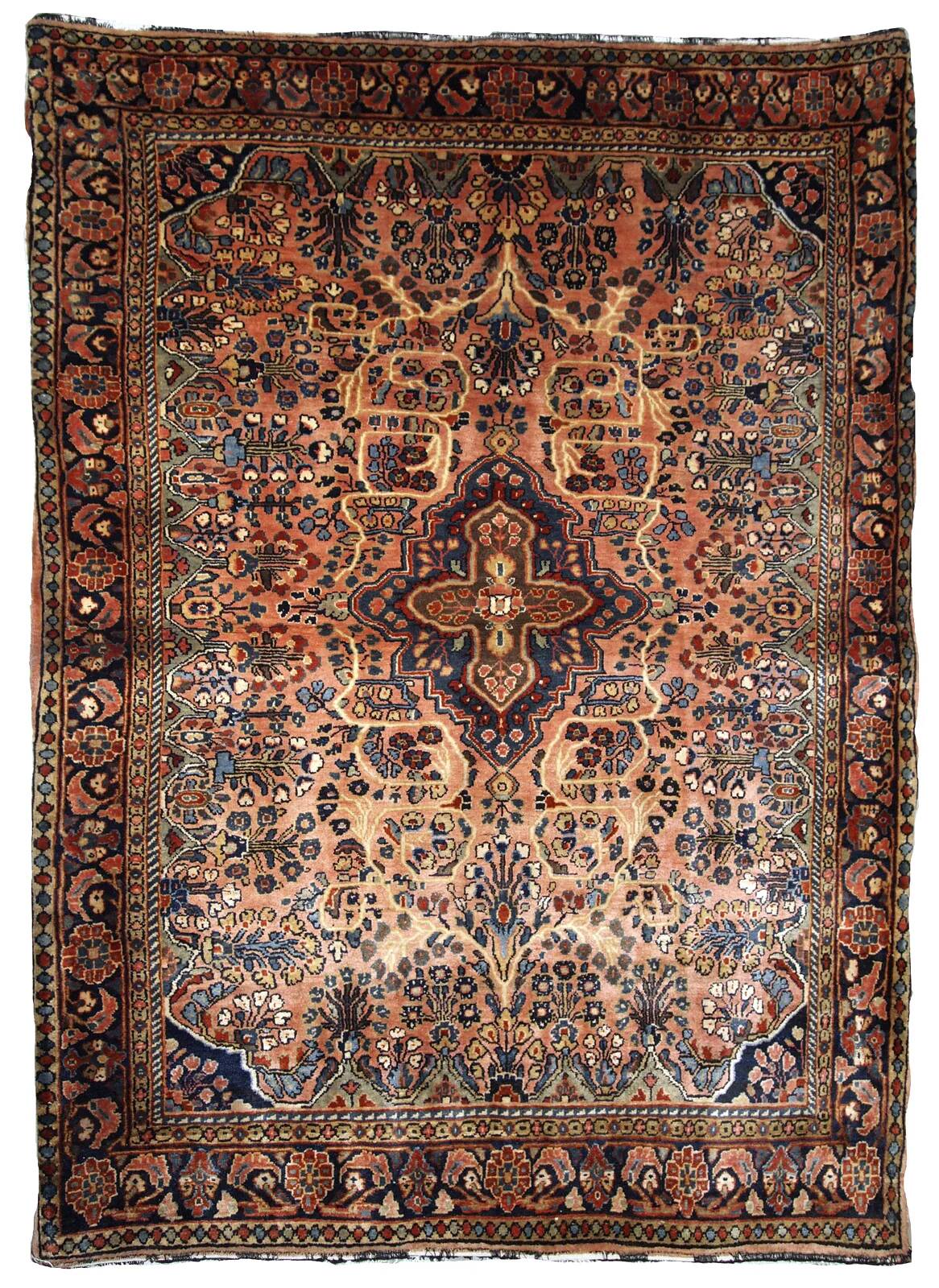 Handmade antique Persian Sarouk rug 3.4' x 5.3' (103cm x 161cm) 1920s -1B699