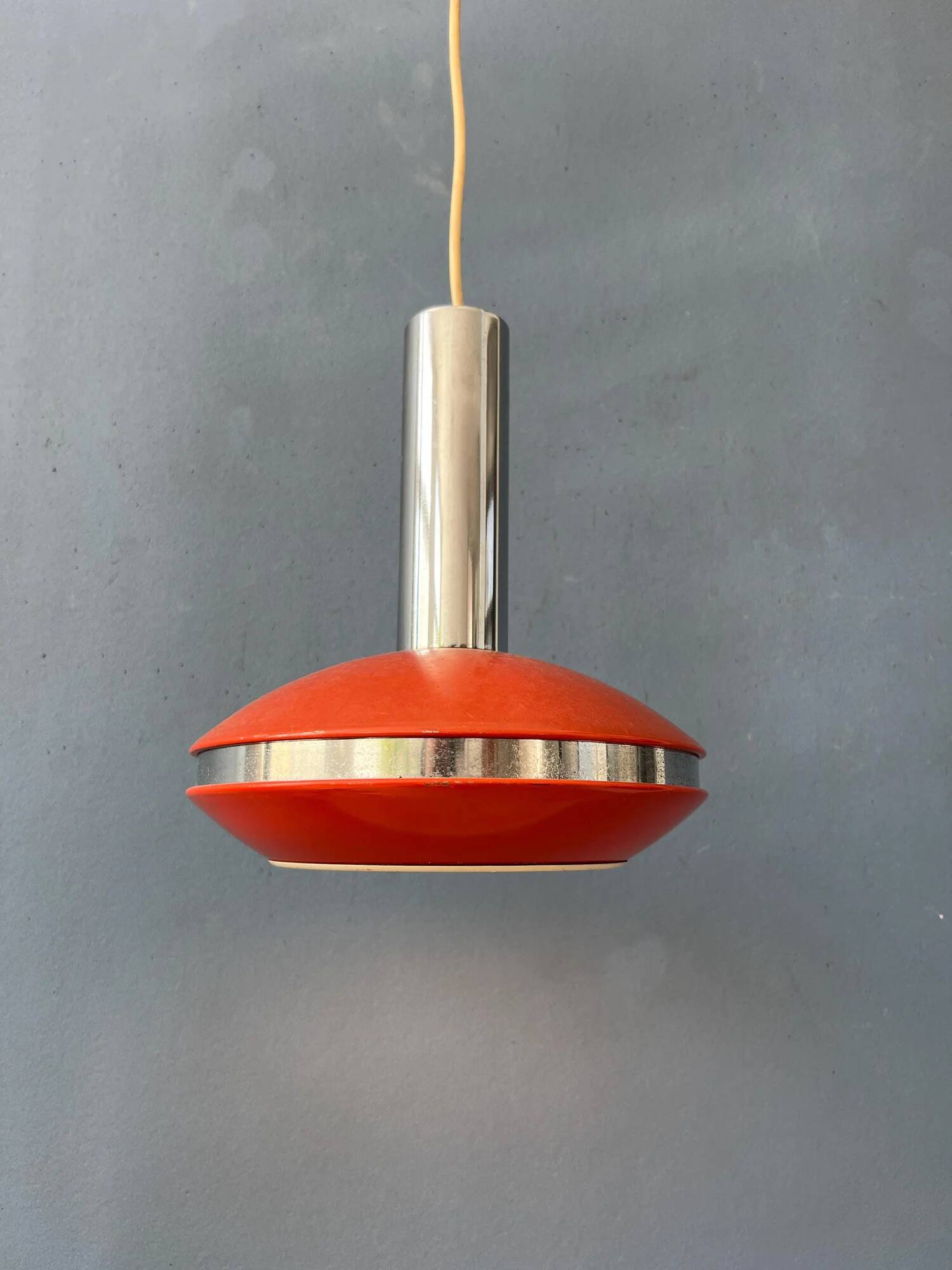 Small red and chrome space age pendant lamp
