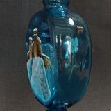 Mary Gregory enamelled glass vase snow decoration on art nouveau blue background 1900