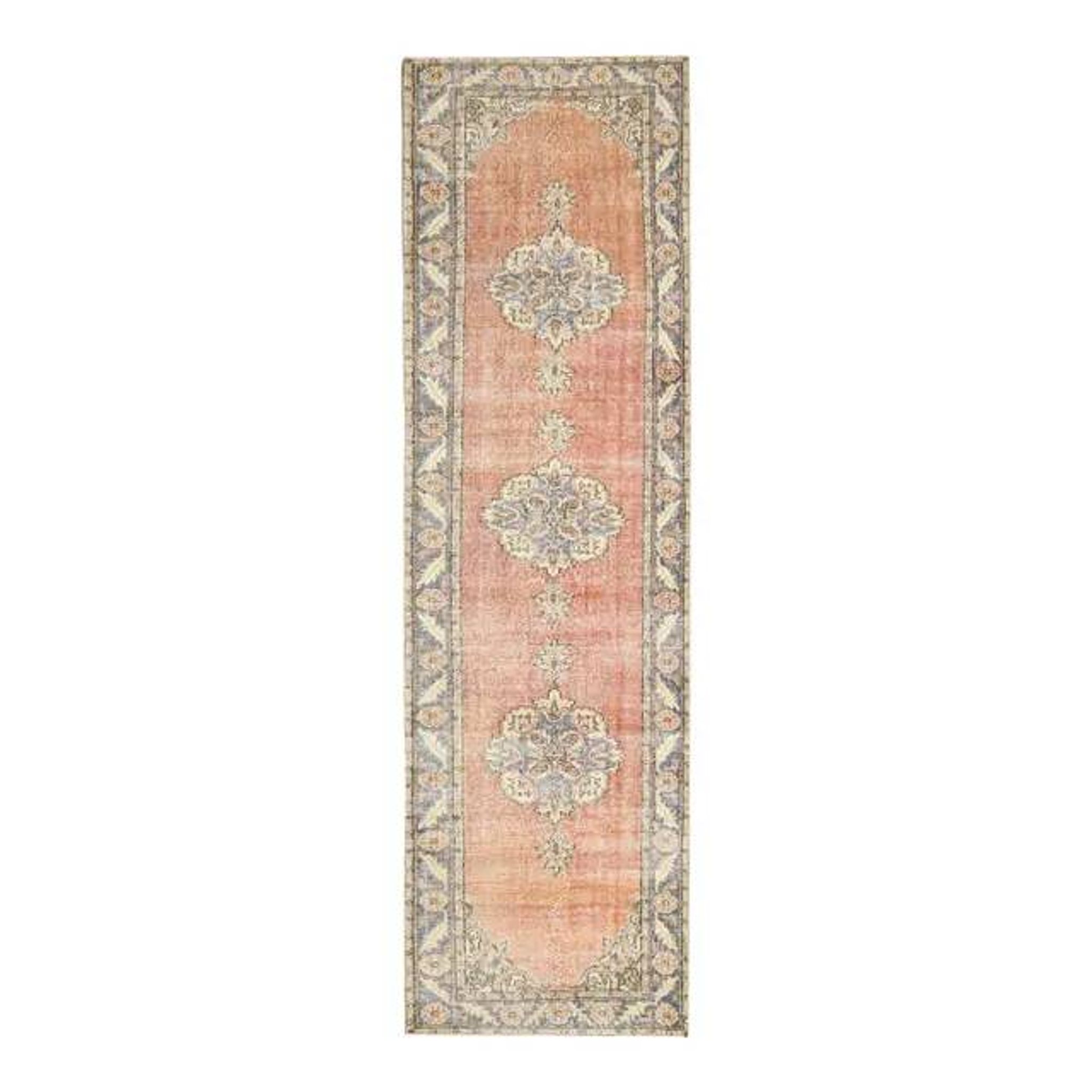 Vintage Turkish Oushak handmade wool cotton red runner rug 94x335