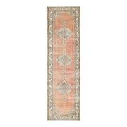 Vintage Turkish Oushak handmade wool cotton red runner rug 94x335