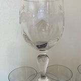 Set of 7 water glasses engraved crystal from Portieux
