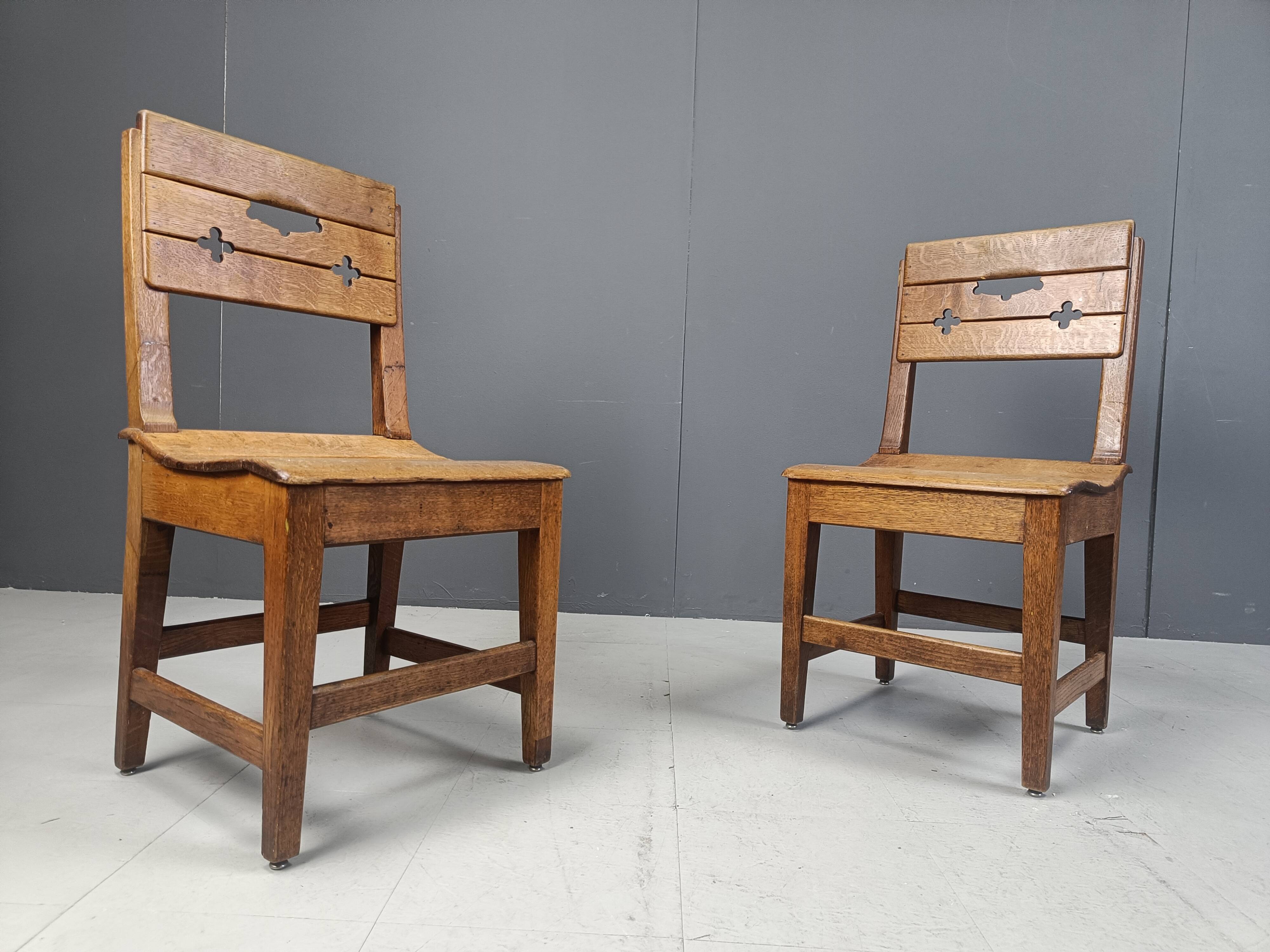 Vintage oak brutalist chairs, 1960s