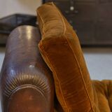 1920s convertible leather club bench with velvet seats