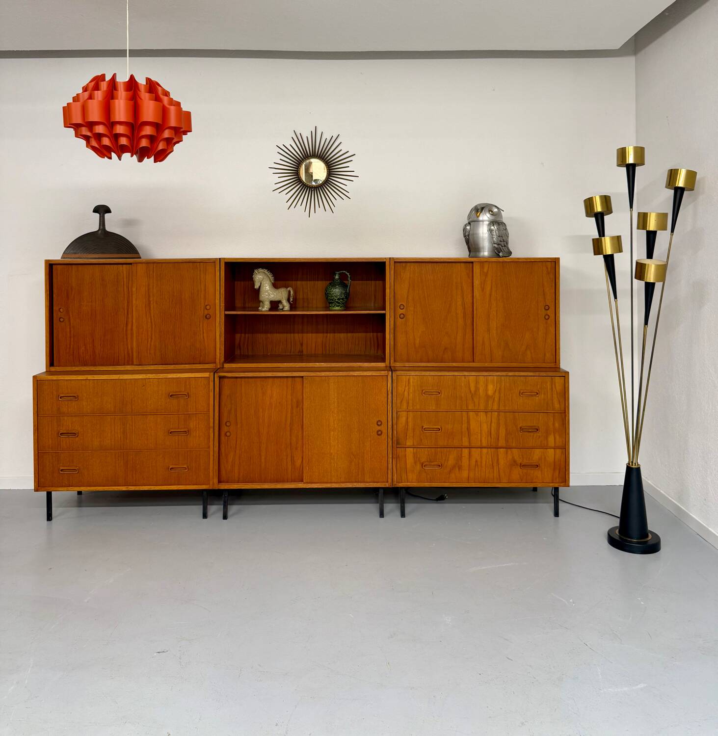 Antique 1950s vintage designer oak modular sideboard
